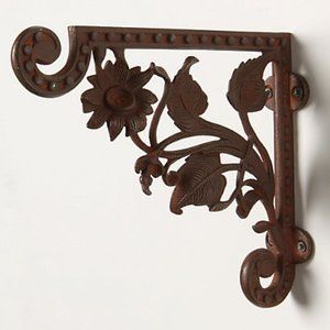 Anthropologie Decorative Carved Helianthus Wall Brackets Pair Iron